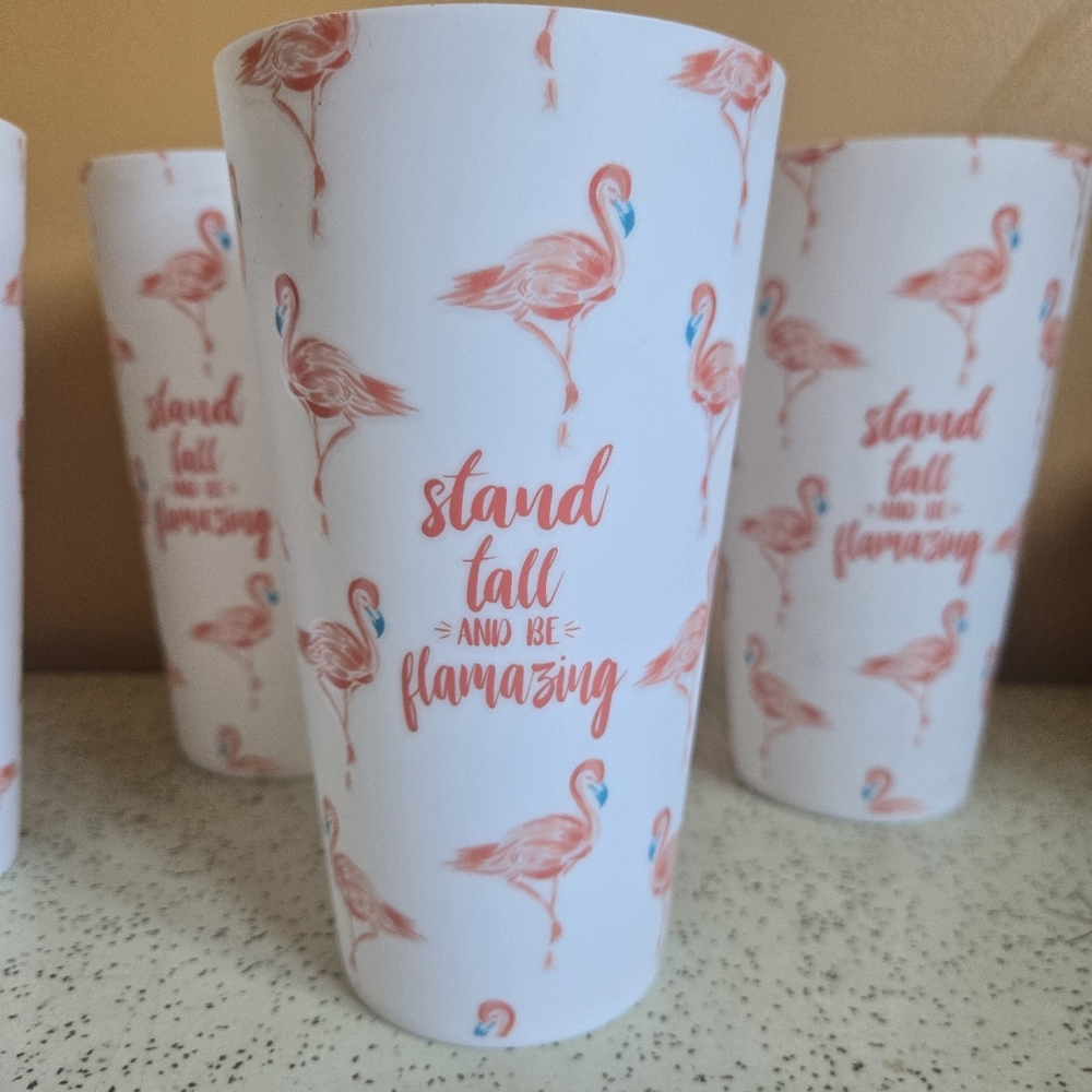 Flamingo Print Plastic Tumbler Cups 4-pc